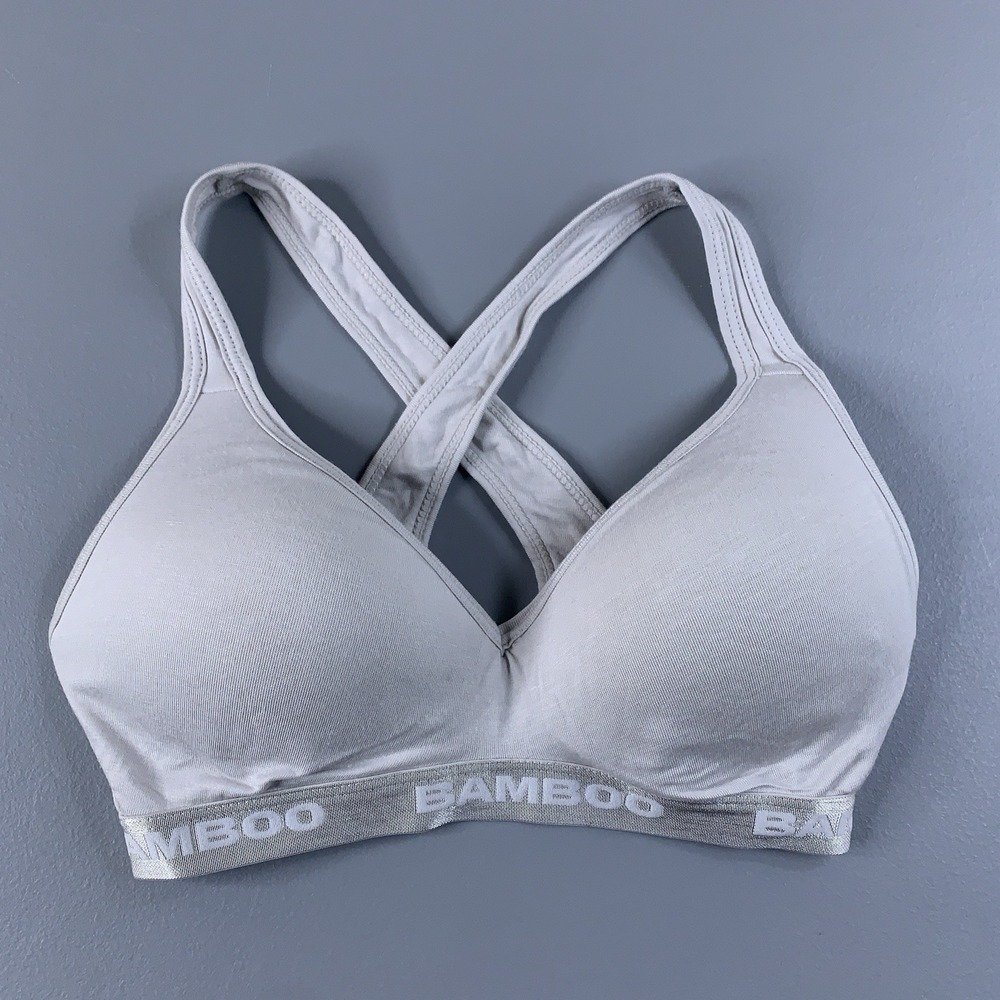 Bamboo Womens Size XS Light Gray Wireless Padded Cup Pullover Sports Bra New